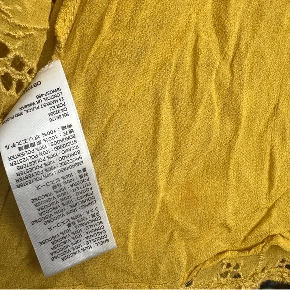Anthropologie Clementine Peasant Blouse SZ 6 Yellow Eyelet Ruffles Boho Hipster - Picture 9 of 11